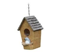 Gralara Scultura sospesa Casetta per Uccelli Decorativa Casetta per Uccelli Statuetta in Resina Rustica Statua da Giardino per Patio Cortile della Fattoria, con Uccellino 12x19cm