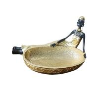 Gralara Statua di ragazza africana con vassoio da portata, statuetta di donna in resina multifunzione, statua africana e scultura per la casa
