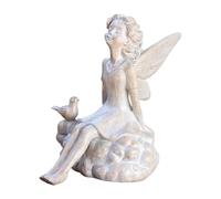 Gralara Statua Ornamentale da Giardino con Uccellino, in Resina, con e Fata, per Portico, casa Patio.