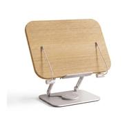 Gralara Supporto per Libri da Scrivania Regolabile in Altezza Supporto per Libri con Base Girevole Inclinabile Studenti, Lettori, Studio, Ufficio, Legno Naturale, Base In Metallo, Rotante A 360°