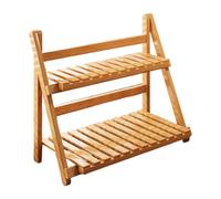 Gralara Supporto per Piante in bambù, espositore per vasi, scaffale portaoggetti, Scala a Doppio Strato, Organizer da scrivania, scaffale per Piante per, Marrone Chiaro 40 Cm