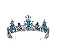 Gralara Tiara da Sposa con Gemme Colorate Stile Barocco Corona Barocca con Cristalli Idea Regalo Diadema Regale Vintage per Spose, Matrimonio, Feste a Tema, Argento Antico Blu