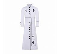 Gralara Veste Clericale Cosplay Bordi Contrasto Abito Clericale Lungo Maniche Lunghe Abito da Cardinale, Bianco, M