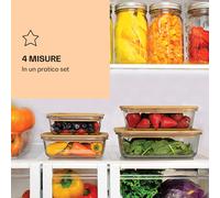 Gramercy Set di 4 contenitori per alimenti, vetro borosilicato, coperchi di bambù, impilabili, 4 misure
