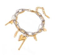 Gramigg 1. Elegante braccialetto regolabile a due livelli con ciondolo a forma di cuore, in acciaio inox, unisex, per tutti i giorni, elegante, con cuore, Misura unica, come descritto