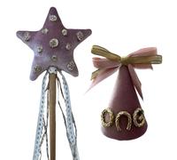 Gramigg Cappello di compleanno vellutato con strass stella accento bella bacchetta magica puntelli per ragazze Cosplay accessori per feste