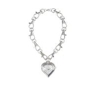 Gramigg Collana a catena con chiusura a moschettone in lega antica a forma di cuore orologio da tasca collana unica accessorio moda gioielli collana pendente in lega antica