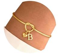 Gramigg Elegante bracciale in acciaio inox placcato oro 14 carati, con lettere creative, regolabile, design a cuore, per voi bracciale in oro per le donne, Taglia unica, come descritto