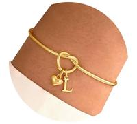 Gramigg Elegante bracciale in acciaio inox placcato oro 14 carati, con lettere creative, regolabile, design a cuore, per voi bracciale in oro per le donne, Taglia unica, come descritto