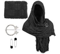 Gramigg Scialle medievale Wrap Post Apocalittico Cosplay Mantello Traspirante Misto Cotone Distressed Sciarpa Con Spilla Per Halloween Party Cosplay Scialle, Nero grigio, Taglia unica