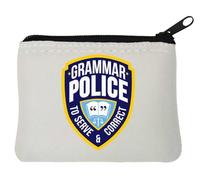 Grammar Police to Serve and Correct - Portamonete in neoprene, 10 x 11 cm, colore: Bianco