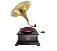 Grammofono con tromba in ottone HIS MASTER'S VOICE riproduzione quadrato in legno