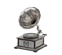 Grammofono in stile antico vintage, 78 giri/min, in legno e ottone, decorativo, con un disco dimostrativo e cinque aghi, 4 pezzi
