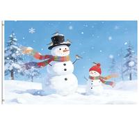 Gran Bandiera Two Cute Christmas Snowman In Winter Snow Snowflake Scarf