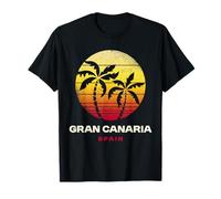 Gran Canaria Retro Palm Tramonto Spiaggia Tropicale Maglietta