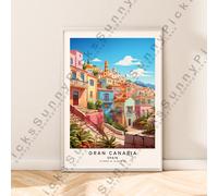 Gran Canaria Spagna Colorato da Viaggio Poster Muro Stampa Illustrazione