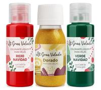 Gran Velada - Confezione di colori natalizi per candele | 2 coloranti liquidi 30 ml rosso e verde + vernice dorata 60 ml | Pigmenti e pittura decorativa per candele fai da te natalizie