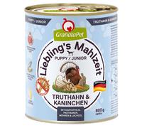 GranataPet 24 x 800 g Alimento umido per cane - Puppy/Junior Tacchino & Coniglio con Patate, Pastinaca e Olio di salmone