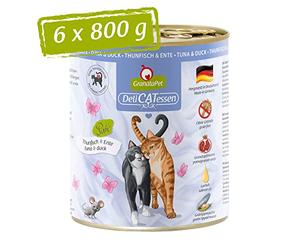 GranataPet DeliCatessen Tonno & Anatra Cibo umido per gatti, cibo per gatti per buongustai, cibo senza cereali e senza zucchero, 6 x 800 g