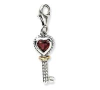 Granato Ciondolo Portachiavi Antichizzato .925 Argento Sterling & 14K Oro