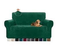 Granbest, copridivano spesso, ultra morbido, in velluto, sofisticato, antiscivolo, altamente elasticizzato, protegge il divano da gatti, cani, animali domestici (2 posti, verde scuro)