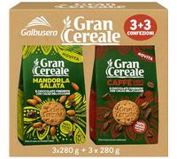 GranCereale Biscotti Integrali 6x280g Mandorla Salata e Caffè 100% Arabica con Cioccolato Fondente - Confezione Mista per Colazione e Snack - 100% Grano Italiano e Ingredienti Naturali