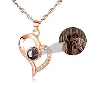 Grancey Argento Sterling 925 Collana con Proiezione di Foto Personalizzata Collana 100 Lingue ti Amo Ciondolo Cuore Memoria d'Amore in Oro Rosa Gioielli per Mamma Fidanzata