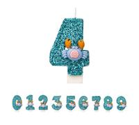 Granchio di candele di compleanno 4 numeri, 3D blu, 4 candele di compleanno per torte, con glitter fatti a mano, lucido, decorazione per torta di compleanno, perfetta per feste di compleanno a tema