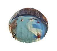 Grand Canal in Italy, cuffia da doccia per donne e uomini, grande, riutilizzabile, a doppio strato, impermeabile, con fascia elastica, per tutte le acconciature, adatta ai viaggi