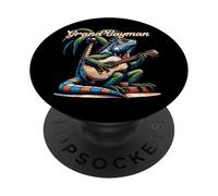 Grand Cayman iguana suonare la chitarra sotto una palma PopSockets PopGrip Adesivo