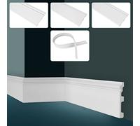 GRAND DECOR Battiscopa, schiuma rigida PU e flessibile, 2 m, battiscopa con canalina per cavi (20 metri CR942 bianco)