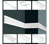 GRAND DECOR Listelli in stucco a parete, schiuma PU rigida e flessibile - 2m Listelli da parete moderni lisci Profili decorativi Listelli piatti Decorazione edile (30 metri CR807 bianco)