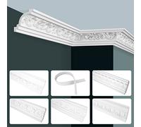GRAND DECOR modanature in stucco per soffitto, stile barocco, schiuma rigida PU e flessibile, 2 m, profili per soffitto in plastica (2 metri, C773 bianco)