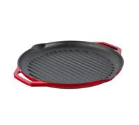 GRAND FEU - Bistecchiera in Ghisa con Manici per Barbecue, Cucina e Forni, Resiste a Temperature Fino a 300°, Diametro 34 cm, Colore Rosso