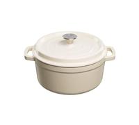 GRAND FEU Pentola in ghisa olandese - Pentola in ghisa smaltata con coperchio e manici ampi per cottura in cucina, brasatura, capacità 3,5 l, colore: bianco