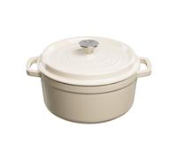 GRAND FEU Pentola in ghisa olandese - Pentola in ghisa smaltata con coperchio e manici larghi per cucina e brasatura, capacità 4,7 l, colore: bianco