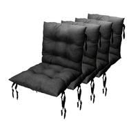 Grand Filippo Cuscini Per Sedie Da Esterno Con Schienale 50 x 50 cm 4 pz. - Cuscino Per Sedie Da Giardino - Cuscini Da Esterno Impermeabili Con Corde Di Fissaggio - Nero (SET x4)
