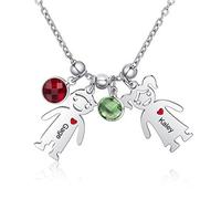 Grand Made Collana da Ragazzo 1-5 Nomi da Ragazza con Pietre di Nascita simulate Collane di Amicizia con Pendente a Forma di Bambola in Argento BFF Personalizzato per San Valentino (2 Names)