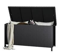 Grand patio Contenitore Box 480 L in Resina, Baule da Giardino con Rotelle Coperchio, Cassapanca Per Esterni, Facile Montaggio, Polyrattan Box Esterno da Giardino Esterno (Nero)