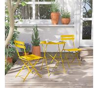 Grand patio Set Bistrot, 1 Tavolo e 2 Sedie, Ripiegabile, Set da Balcone, Struttura in Metallo, Vari Colori,salvaspazio, Set arredo Giardino per Balcone, Esterno (Giallo)