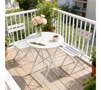 Grand patio Set Bistrot, 1 Tavolo e 2 Sedie, Ripiegabile, Set da Balcone, Struttura in Metallo, Vari Colori,salvaspazio, Set arredo Giardino per Balcone, Esterno (Bianca)