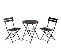 Grand patio Set Bistrot, 1 Tavolo e 2 Sedie, Ripiegabile, Set da Balcone, Struttura in Metallo, Vari Colori,salvaspazio, Set arredo Giardino per Balcone, Esterno (Nero)