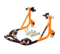 GRAND PITSTOP Motorcycle Paddock Stand Universal Adjustable 360° Dismantable Rear Wheel Lift with Fork & Swingarm Spool, Motorbike Weight Up to 240 Kg for Yamaha Honda Kawasaki Suzuki Black Orange