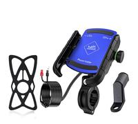 GRAND PITSTOP Motorcycle Phone Holder USB Charger Handlebar/Rear-View Mirror Cellphone Mount Aluminum with 17mm Ball Works with 12/24V Motorcycles Quick Charge for 4.0-6.8 Inch Smartphones (Blue)
