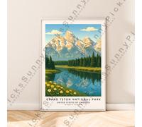 Grand Teton Muro Art Wyoming Viaggi Stampa Illustrazione Art Poster Decoro