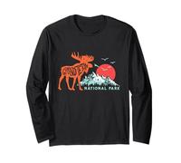 Grand Teton National Park Moose & Mountains Typography Maglia a Manica