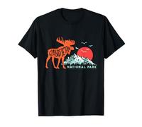 Grand Teton National Park Moose & Mountains Typography Maglietta