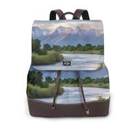 Grand Teton National Park Print Zaino da donna Impermeabile Antifurto Leggero Pu Moda Pelle Nylon Scuola Borsa a Tracolla Zaino Da Viaggio, Nero , Taglia unica