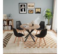 GrandCA HOME Set da pranzo Tavolo da pranzo con 4 sedie, Tavolo da pranzo rotondo in legno 100 * 100 * 75 cm, 4 sedie con schienale alto, Gambe in legno di faggio, (Marrone chiaro + Nero)