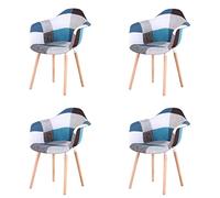 GrandCA HOME Set di 4 Poltrone Patchwork, Sedia da Pranzo in Stile Nordico Sedia Da Cucina Per Sala da Pranzo, Soggiorno, Camera da Letto (Blu A5-2)